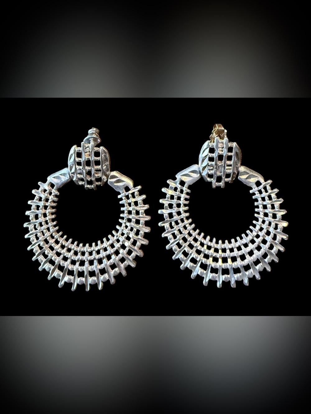 Stunning Vintage Signed NF 925 Sterling Silver Statement Earrings